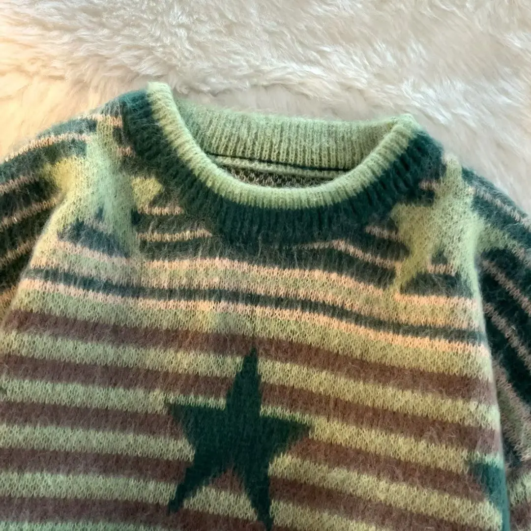 Женский свитер со звездами Y2K полосатые вязаные пуловеры в стиле Харадзюку