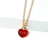 simple fashion red peach heart short necklace love heart pendant clavicle chain for women girl party jewelry