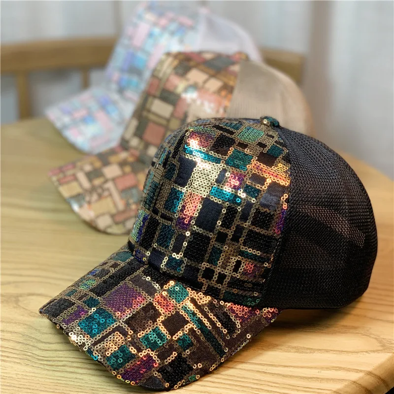 

Ladies Outdoor Fashion Baseball Cap Sun Hat Rebound Cap Sequin Cap Street Hip Hop Cap Peaked Cap Mesh Breathable Adjustable Hat