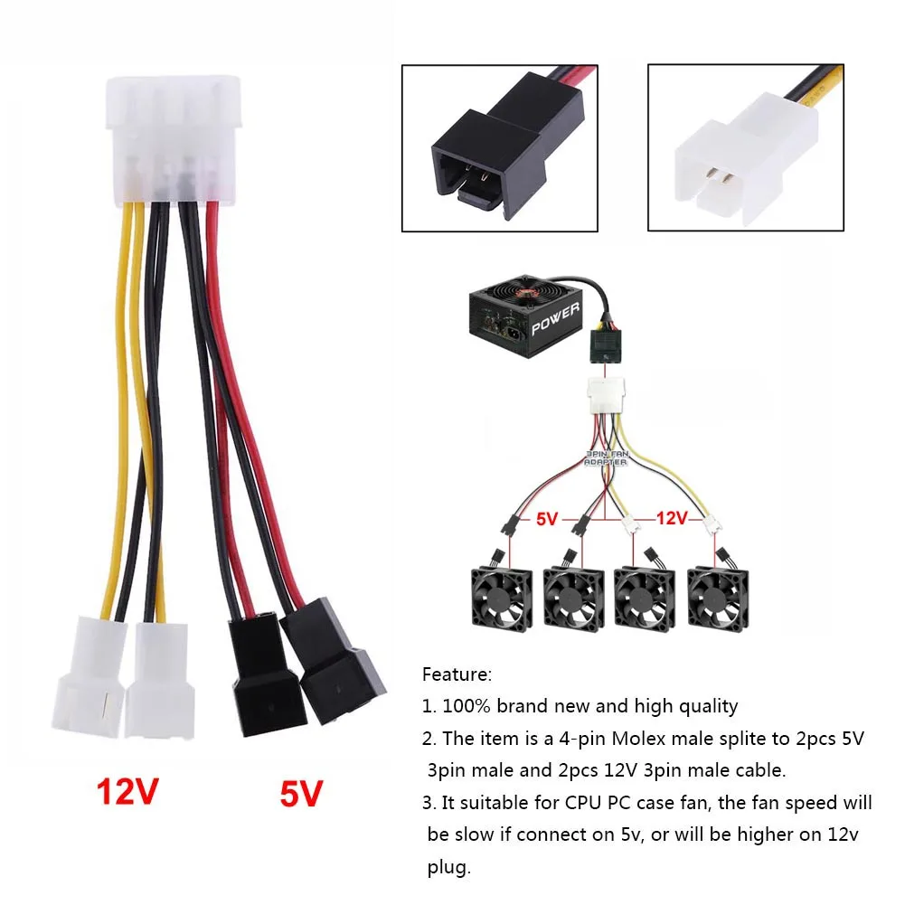 

Кабель питания Molex/3 конт., 4-контактный, 1, 2, 3, 5, 10 шт., 12 В х 2, 5 в х 2, для подключения вентилятора ПК