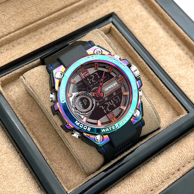 

Dual display sports cool men's watch male student youth luminous waterproof electronic watch male