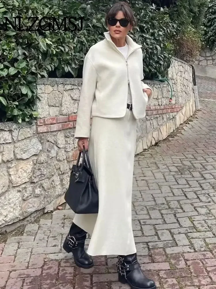 Женский шерстяной костюм Nlzgmsj TRAF 2024 комплект из двух предметов короткая куртка