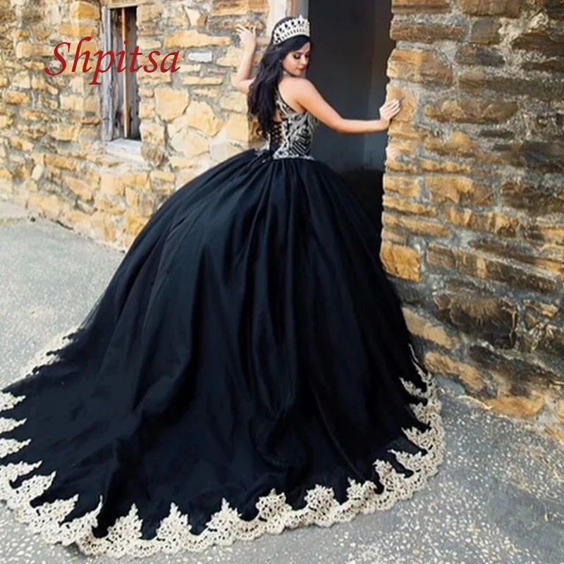 Роскошные черные платья для Quinceanera с кристаллами бальное платье женское длинное