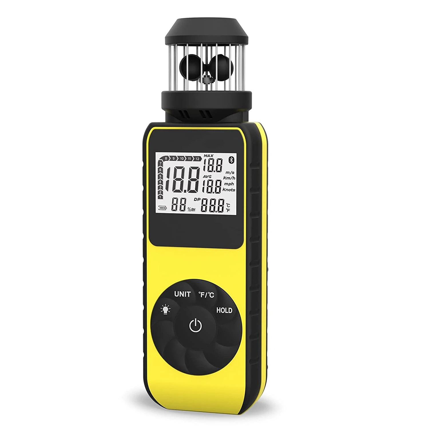 Anemômetro Anemômetro de Mão Rotação de 360 ° para Medir a Velocidade do Vento Direção do Vento Temperatura com Luz de Fundo Lcd Bt881m