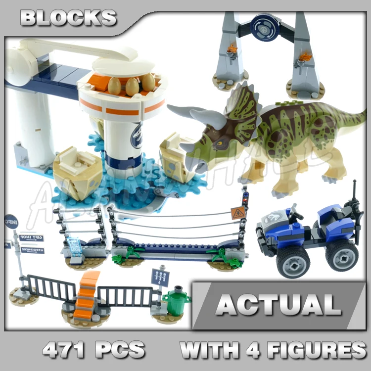 

471pcs Jurassic World Triceratops Rampage Dinosaur fences Buggy Egg Spinner Park 11336 Building Blocks Toy Compatible With Model