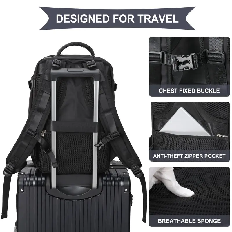 Large Travel Backpack Women, Carry On Backpack,Hiking Backpack Waterproof Outdoor Sports Rucksack Casual Daypack School Bag Blac