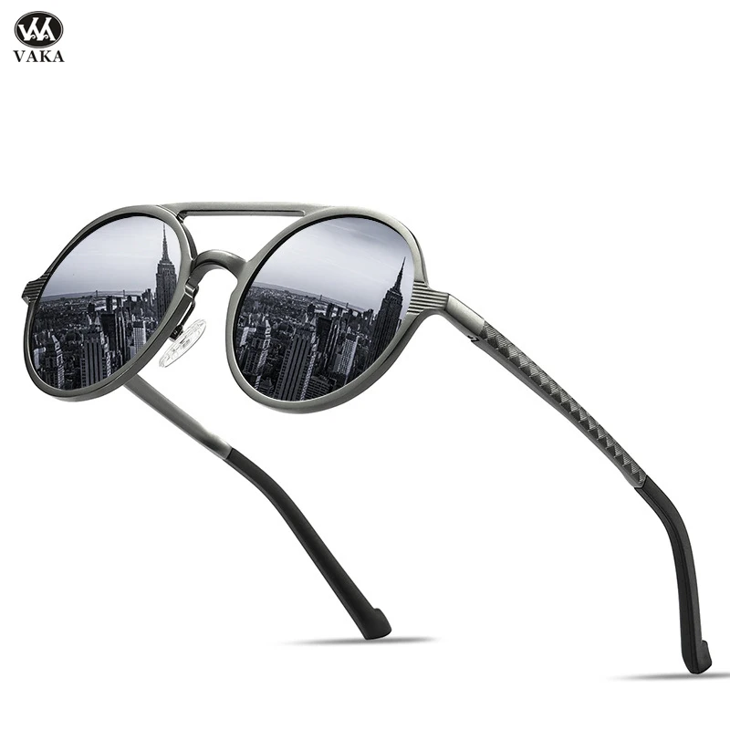 

Vaka New Vintage Aluminum Magnaseum HD Polarized Sunglasses for men Punk Round Brand Design Sun Glasses Driving Eyewear UV400