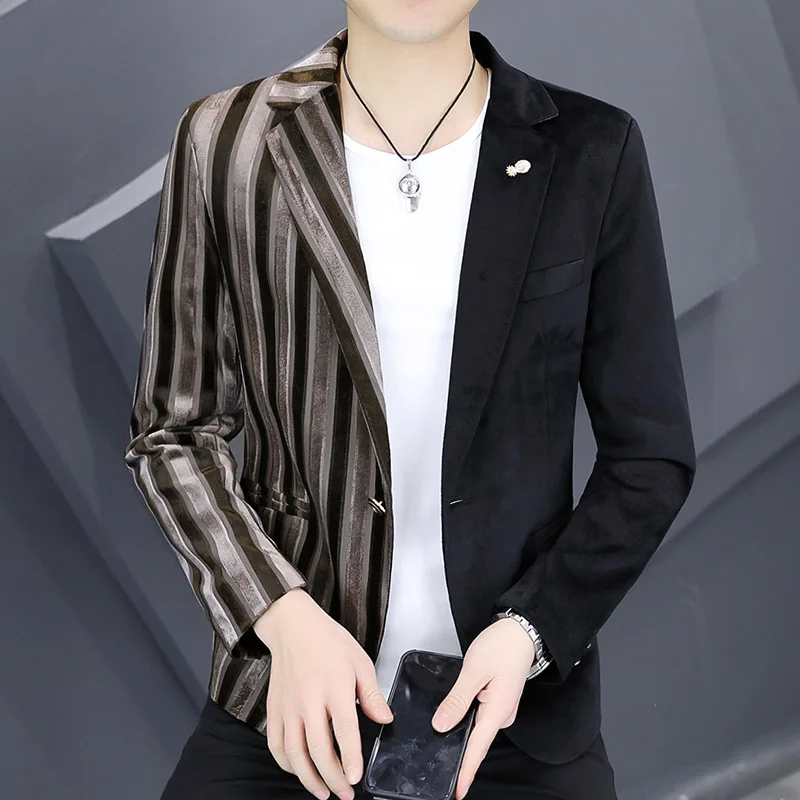 

Spring and Autumn Thin Stripe 2023 New Small Suit Casual Office Personality Patchwork Color Suit Coat