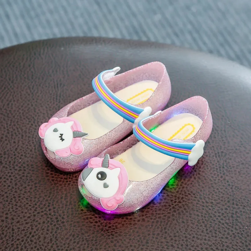 

Unicorn Baby Slippers 2023 Swimming Shoes Kids Water Shoes Kids Slipper Cute Girl LED Flashing Light Shoes Jelly Crystal Sandals