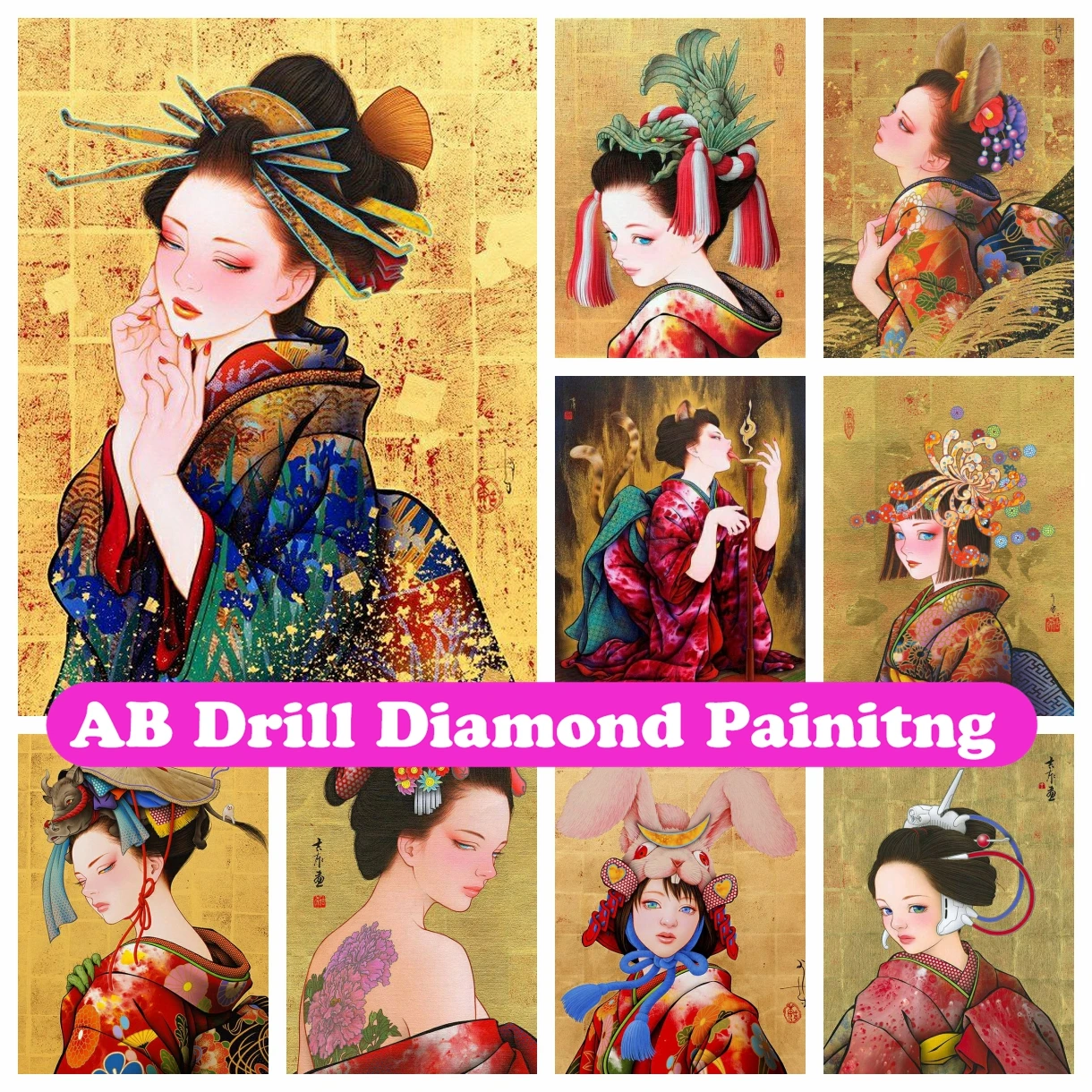 

Japanese Geisha 5D DIY AB Drill Diamond Painting Embroidery Cartoon Art Cross Stitch Mosaic Rhinestones Hobby Home Decor