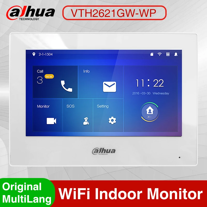 

Dahua Original Multi-language VTH2621GW-WP VTH2621G-WP H.265 Wi-Fi PoE 7inch TFT Touch IP Indoor Monitor Doorbell Video Intercom