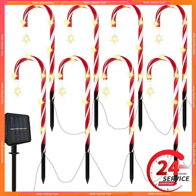 

LED Solar Light String Christmas Candy Cane Lights Outdoor Decoration Warm Garden Ground Plug Crutch Lamp New Year Xmas