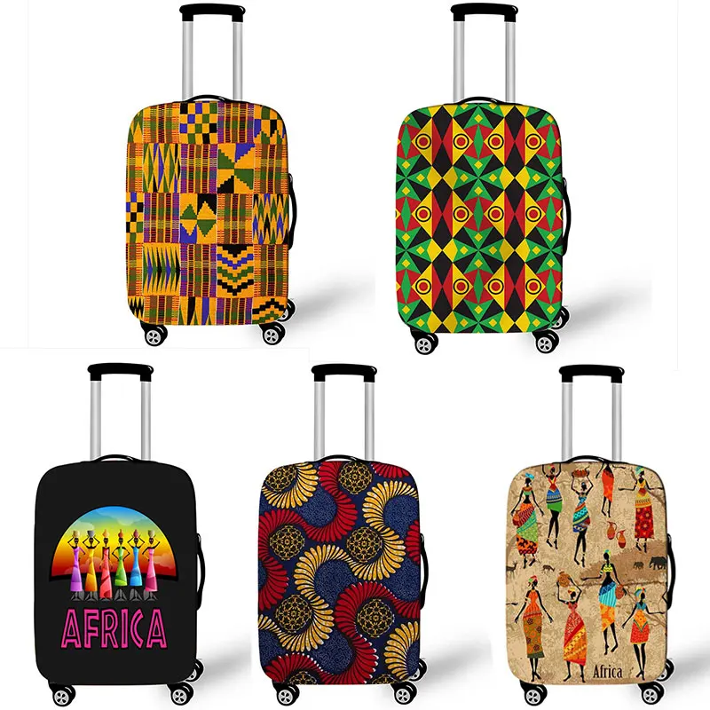 Funda de equipaje con estampado africano para mujer, cubierta protectora de maleta Afro, antipolvo, impermeable, elástica, para Carro de viaje
