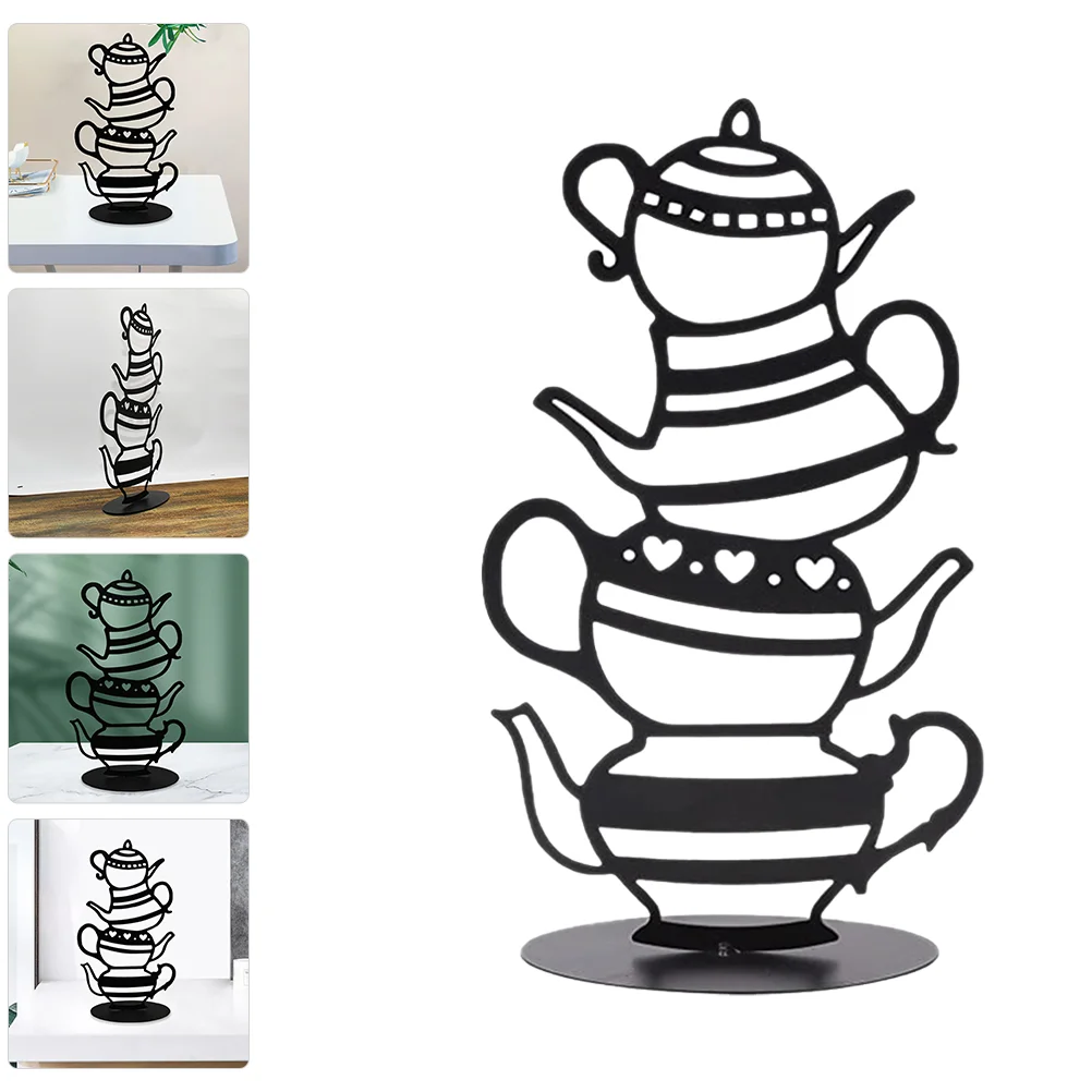 Wrought Iron Teapot Decoration Three-layer Stacked Coffee Shop Home Living Room Stackable Tabletop Desktop Metal