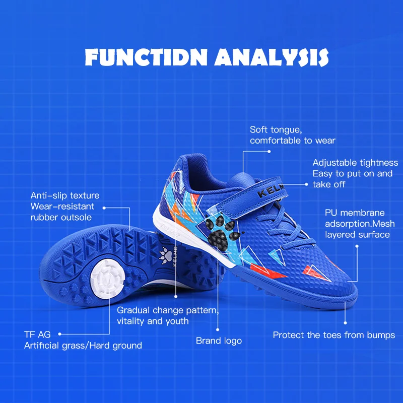 KELME Kid's Professional Soccer Shoes Grass TF Football Boots Boys Football Training Shoes Girls Football Sneakers ZX90113052