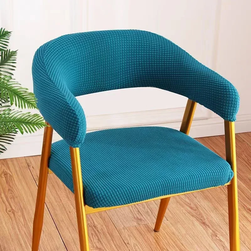 Curved Chair Cover Solid Color Hollow Back Arc Armchair Covers Cafes Dining Protective Room Kitchen Office
