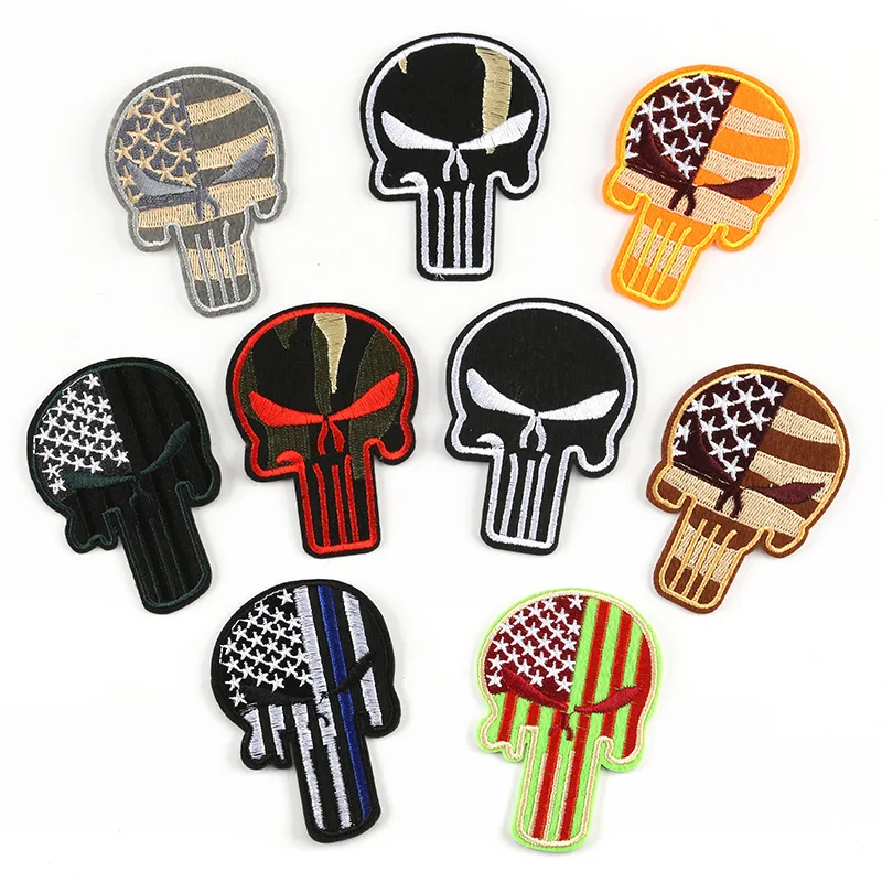 

9Pcs Skull head Tactical Morale Badge Labels Embroidered Stickersiron patch for clothing badge for ironing DIY t-shirt decor