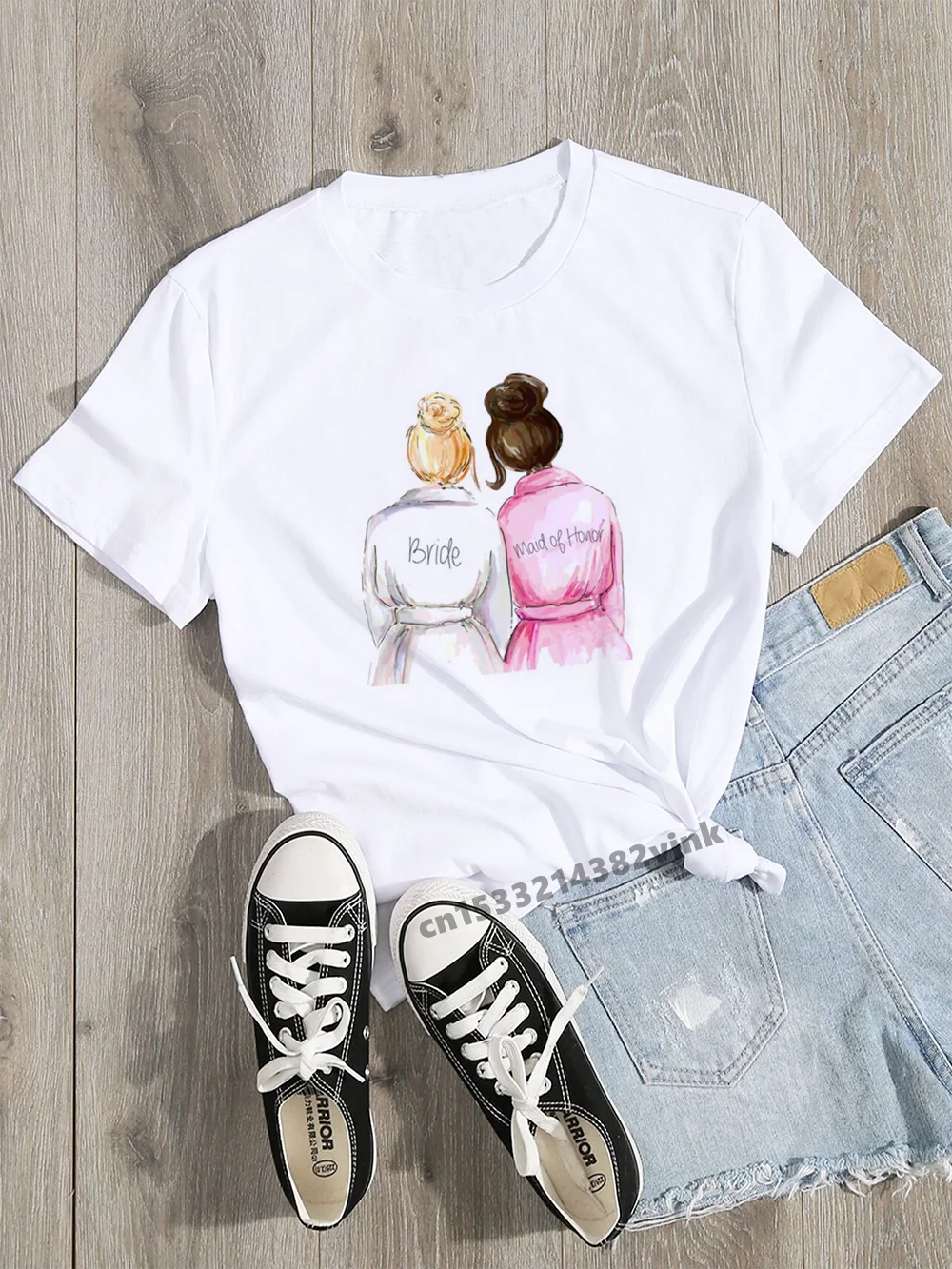 Футболка женская базовая с круглым вырезом и коротким рукавом принтом для