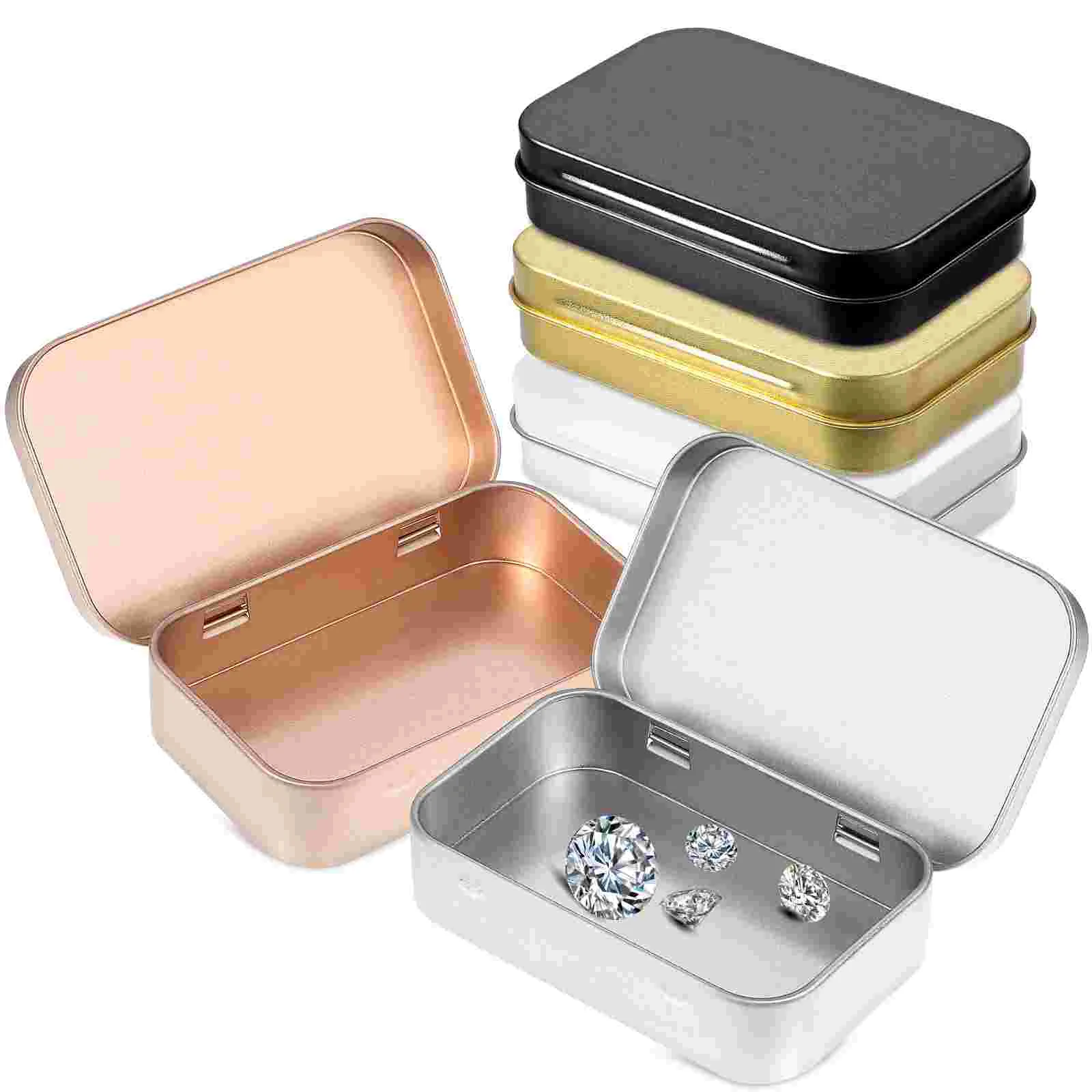 

5Pcs Tin Box Hinged Lid Portable Rectangular Container Small Accessory Box