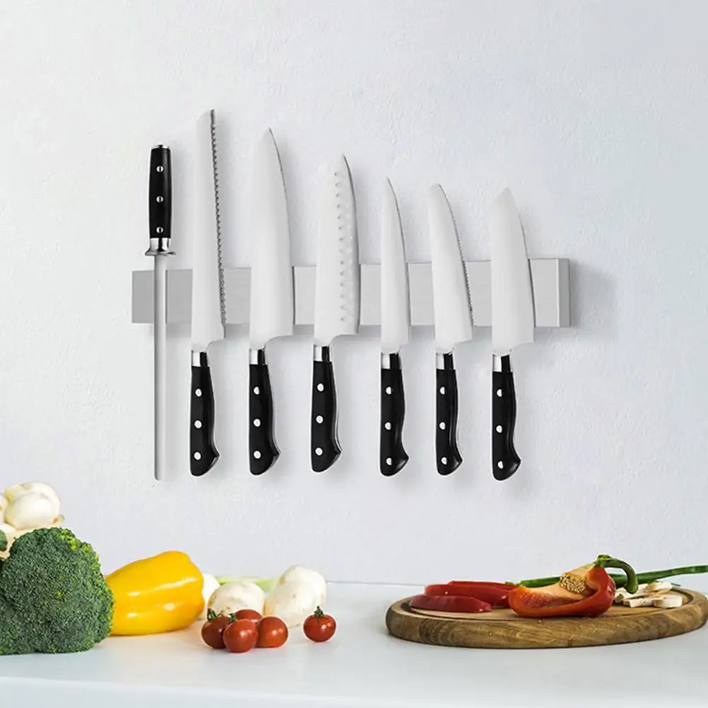 

Stainless Steel Magnetic Knife Holder Wall Mounted Storage Self Adhesive Strong Magnetic Knives Organizer Kitchen Accessories