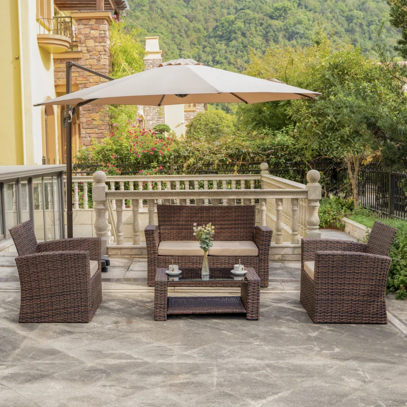 

Westin Outdoor 4-Piece Rattan Wicker Patio Conversation Set with Cushions, Brown/Beige