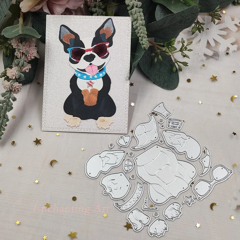 

A Puppy in Sunglasses Metal Cutting Dies 2023 New Stencils for Scrapbooking/Photo Album Decorative Embossing DIY Paper Cards