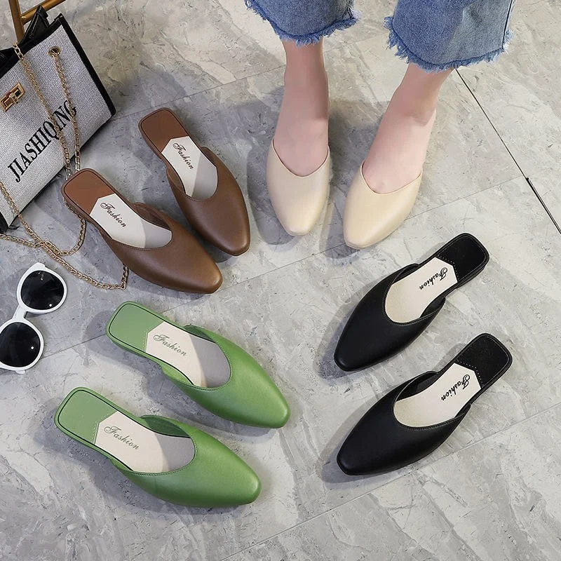 2023 Summer New Package Head Outside Wear Low Heel French Sandals Female Half Slippers Pointed Fashion Models