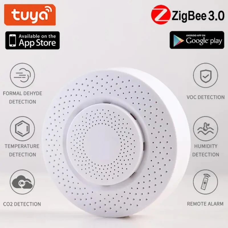 

Умный воздушный бокс Tuya Zigbee, Wi-Fi датчик CO2, формальдегид, датчик температуры и влажности, управление через приложение, 5 в 1