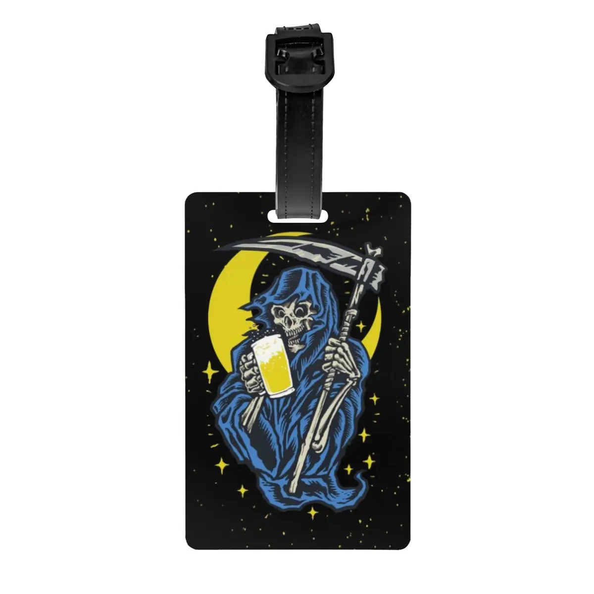 

Grim Reaper Drinking Beer Luggage Tag Skull Demon Suitcase Baggage Privacy Cover ID Label