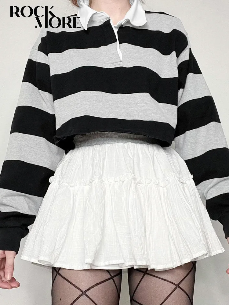 

Rockmore Loose Cropped Pullovers Preppy Style Stripe Contrast Sweatshirts Autumn Y2K Aesthetic Women'S Tops Grunge Casual Korean