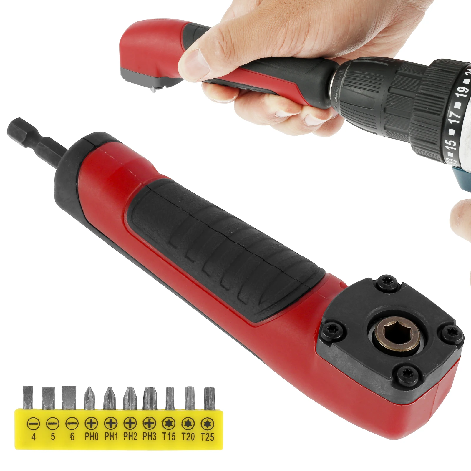 

Right Angle Attachment Ergonomic Flexible 90 Degree Drill Adapter 25NM Torque Screwdriver Socket Adapter Screwdriver Extension