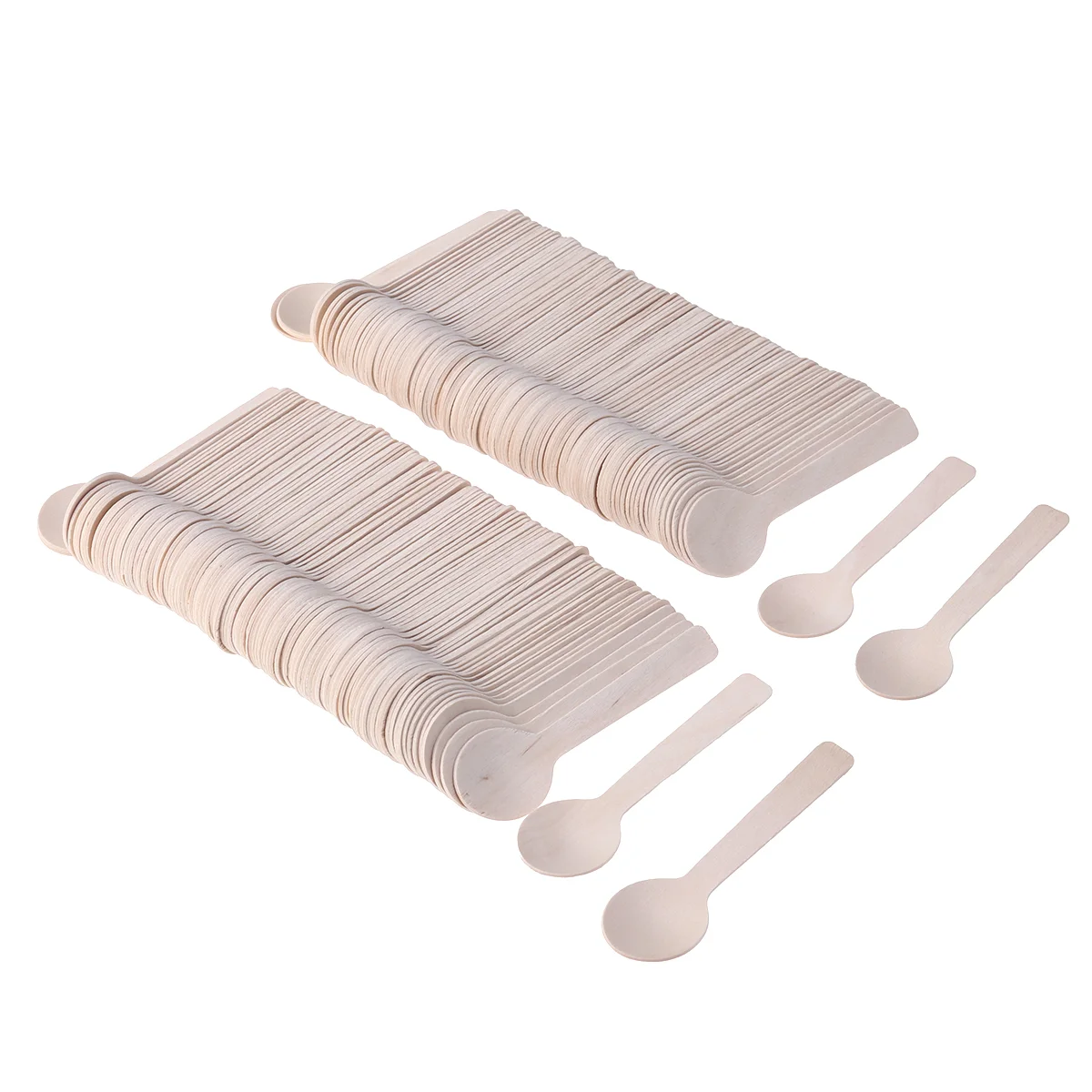 

200Pcs Disposable Wood Tableware Party Cutlery Spoons Birthday Party Dinnerware for Jelly Ice Cream Dessert 100MM