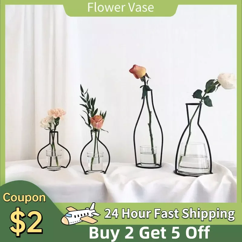 

Retro Iron Line Flowers Vases Nordic Home Decoration Metal Plant Holder Nordic Styles Iron Dried Flowers Vase Room Home Decor