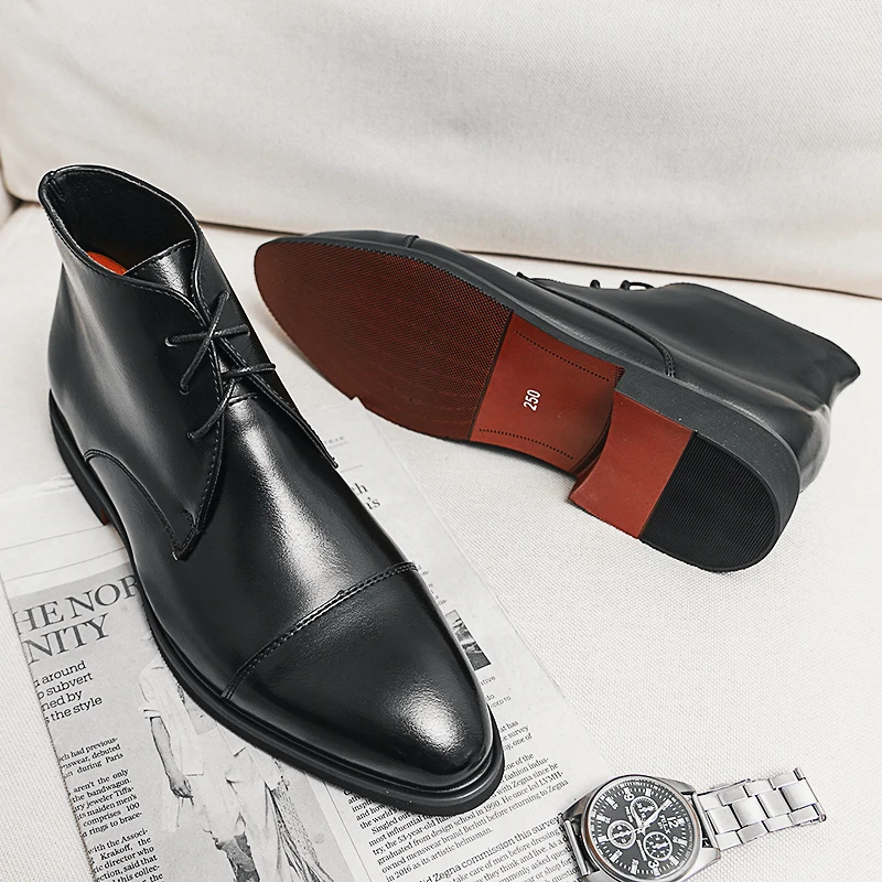 Ботинки мужские однотонные на шнуровке Классические деловые ботильоны красная