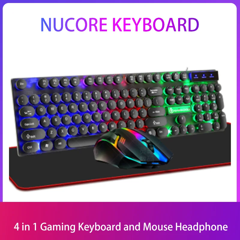 

Игровая клавиатура и мышь 4 в 1, набор наушников для ПК, игровая Проводная RGB светильник ветительная полоса, набор механической клавиатуры со ...