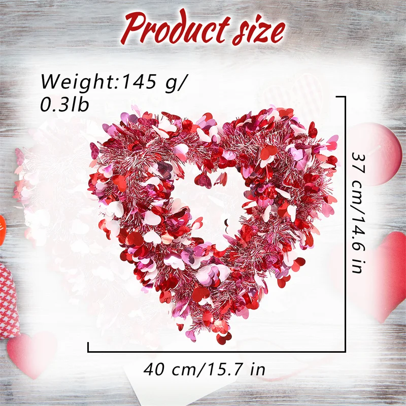 Венки в форме сердца на День святого Валентина красные розовые мишуры венки с