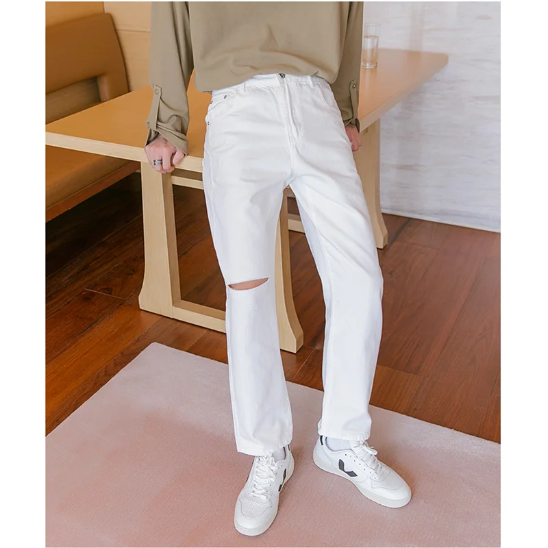 

Streetwear Men 2022 New Pattern Vintage Recreational Black Pants Straight Cylinder Comfortable Loose Ripped Jeans Autumn Female