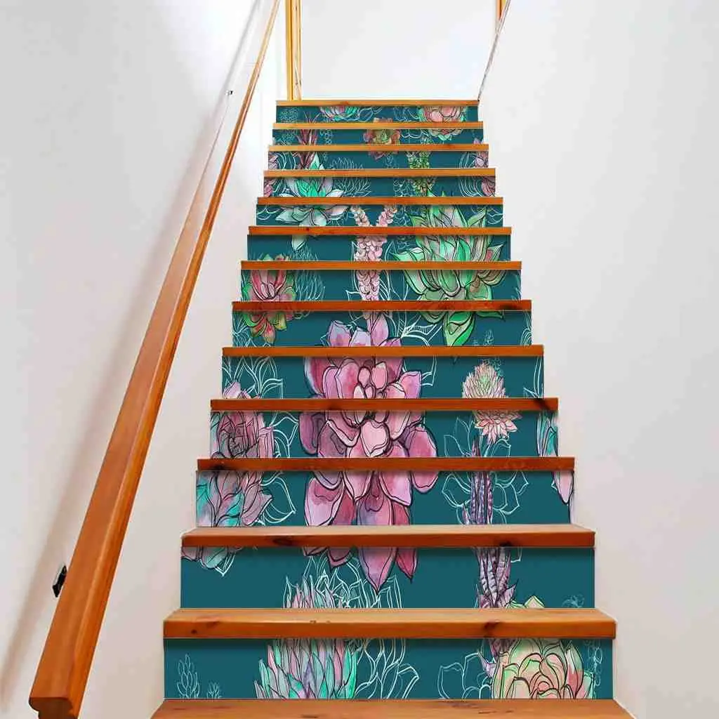 

Наклейки для суккулентов, лестницы, зеленые садовые растения, лестницы, Переводные картинки, самоклеящиеся акварельные стильные лестничные фрески, внутренний Декор