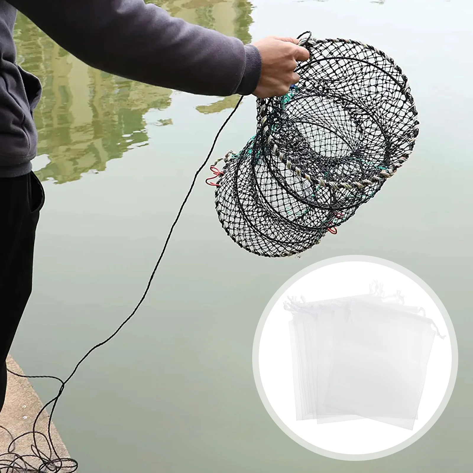 

10pcs Draw String Mesh Sack Fishing Net Bag Bait Container Non-woven Net Bag