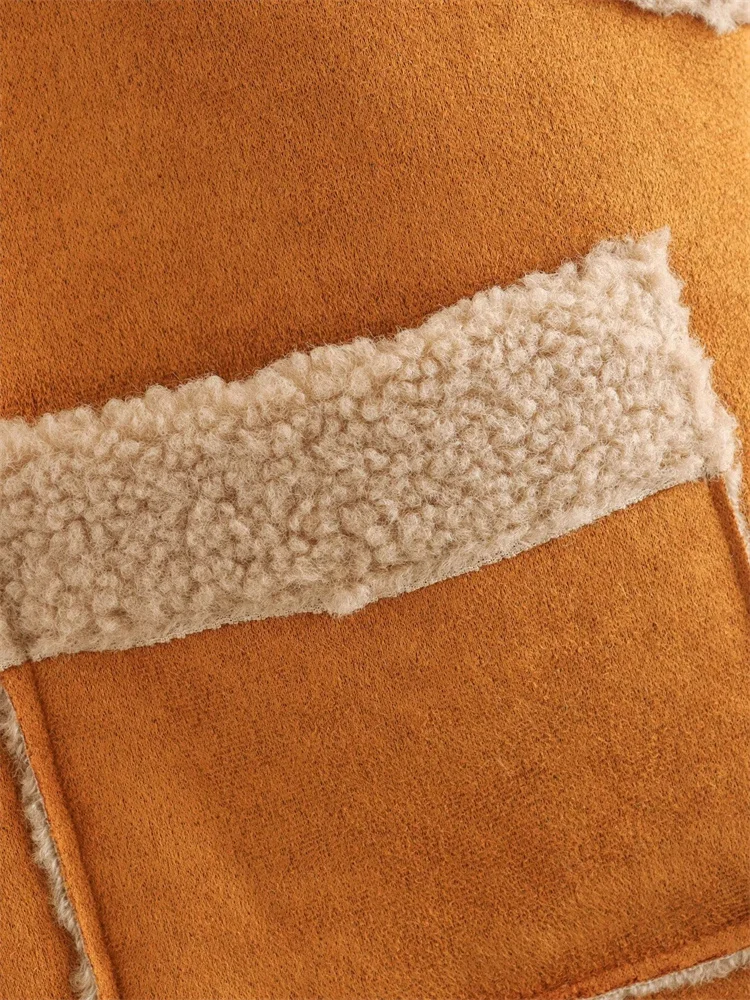 Zevity New Women Fashion Brown Fur Integrated Vest Jacket Female High Street Open Stitching Pockets Winter WaistCoat Tops CT7142