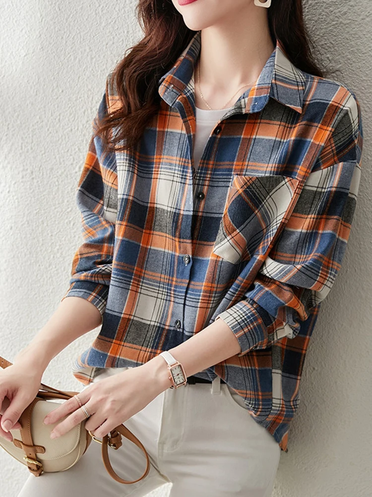 Клетчатая повседневная блузка женская мода весна-осень 2021 блузки с длинными