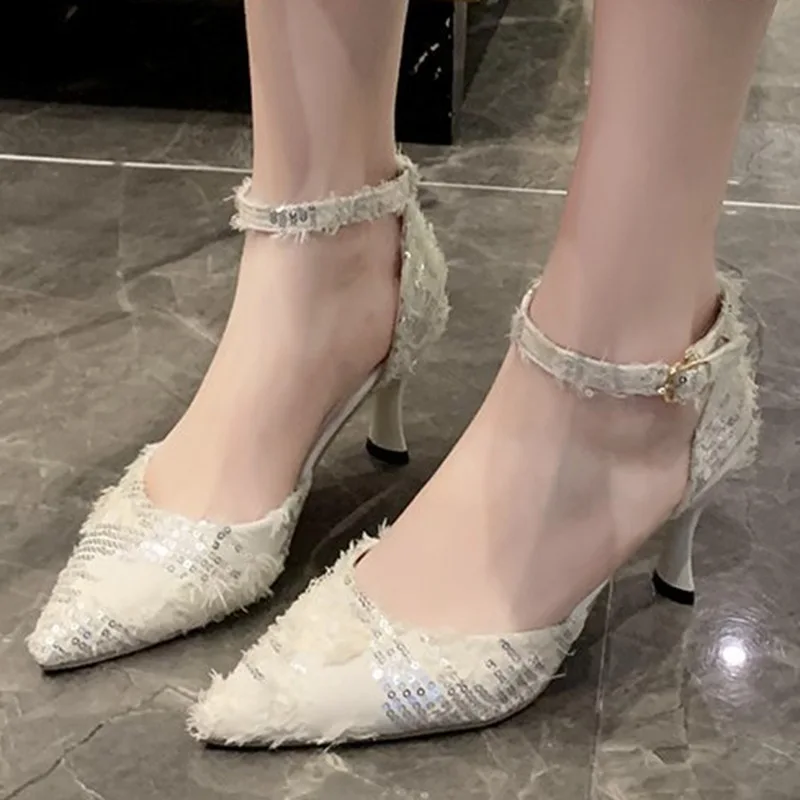 

Sandals women's spring and summer new Korean style fashion pointed toe stiletto with a word buckle high-heeled women's sandals