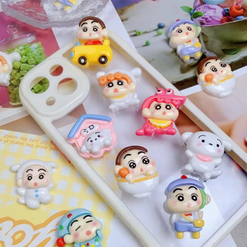 10Pcs/set Crayon Shin-chan Cross Dressing Series Resin DIY Accessories Phone Cases Patch Hair Clips Materials