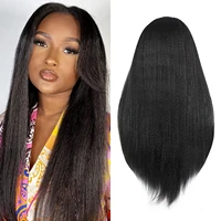 180%density 26inch black color soft yaki straight long glueless lace front wig high temperature with baby hair for black women