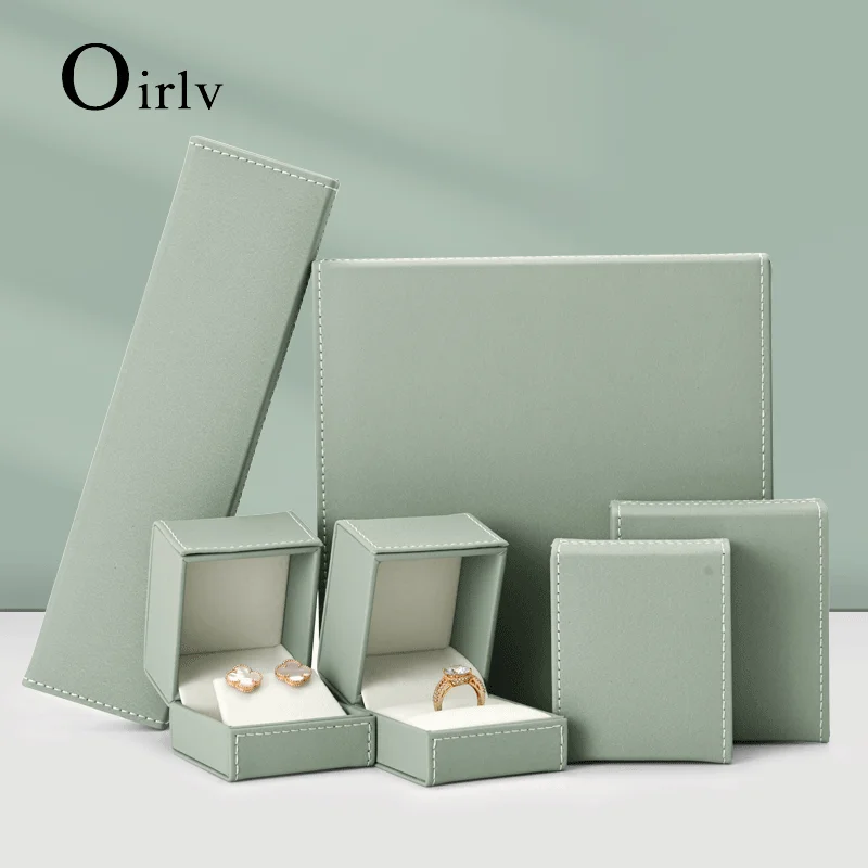 Oirlv Jewelry Box Black Green With Line PU Leather Jewelry Box Wholesale Wedding Gift Earrings Jewelry Box Ring Boxes For Gifts