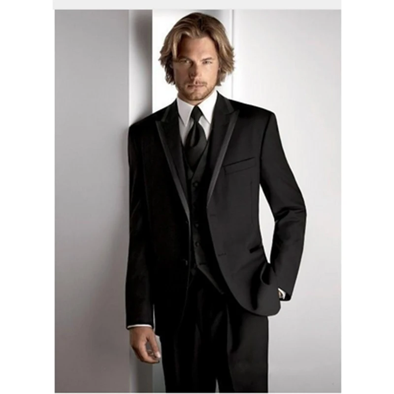 

2022 Custom Made Mens SuitsGroom Tuxedos Black Formal Men Wedding Suit Groomsman/Bridegroom Best Man Suits ( Jacket+Pants+Vest )