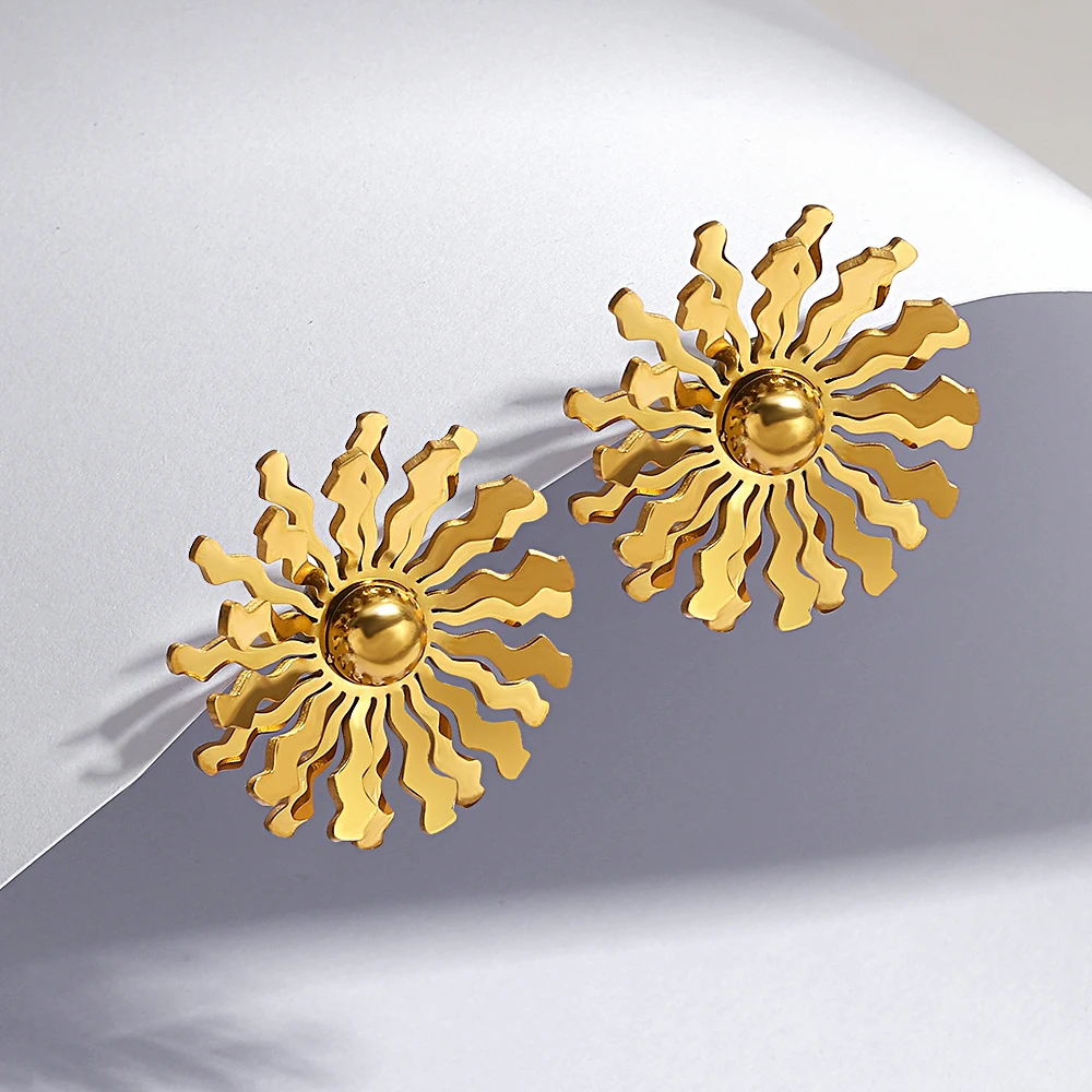 Lifefontier Unusual Stainless Steel Wave Daisy Flower Earrings For Women New Geometric Floral Party Earring Jewelry Gifts 2024
