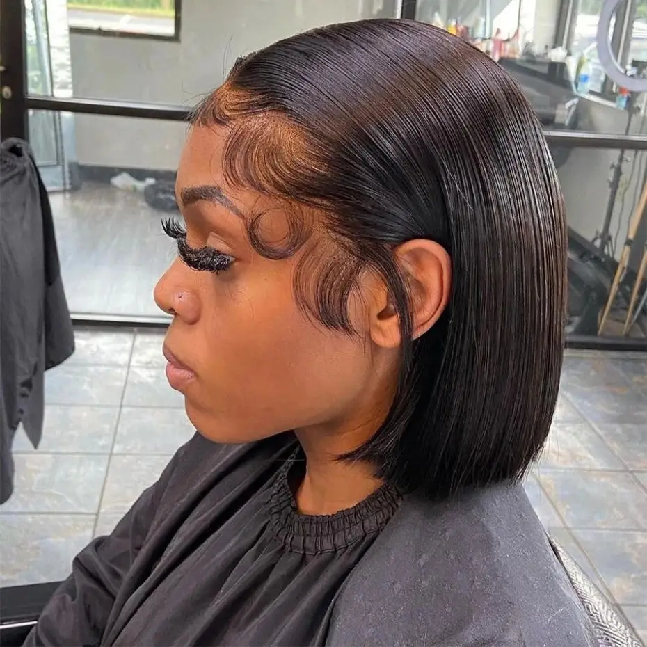 MYLOCKME Короткий боб 13x4 Прозрачный парик спереди из 100% человеческих волос Подходит