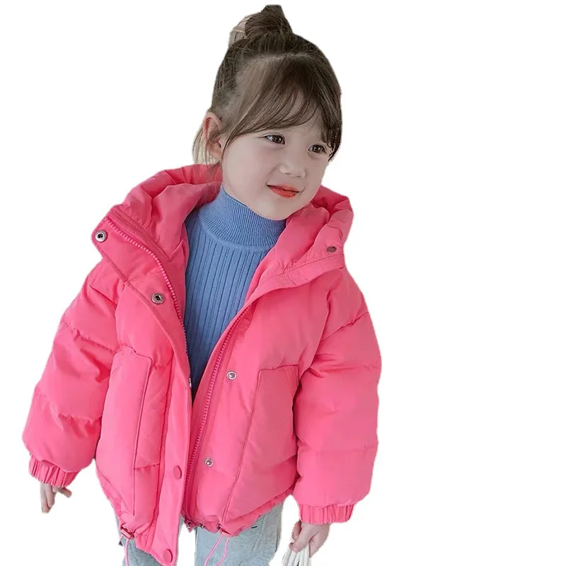 

2022 повседневная одежда, детский клетчатый пуховик, ветрозащитные розовые зимние куртки на молнии с капюшоном и большим передним карманом для фотодевушек