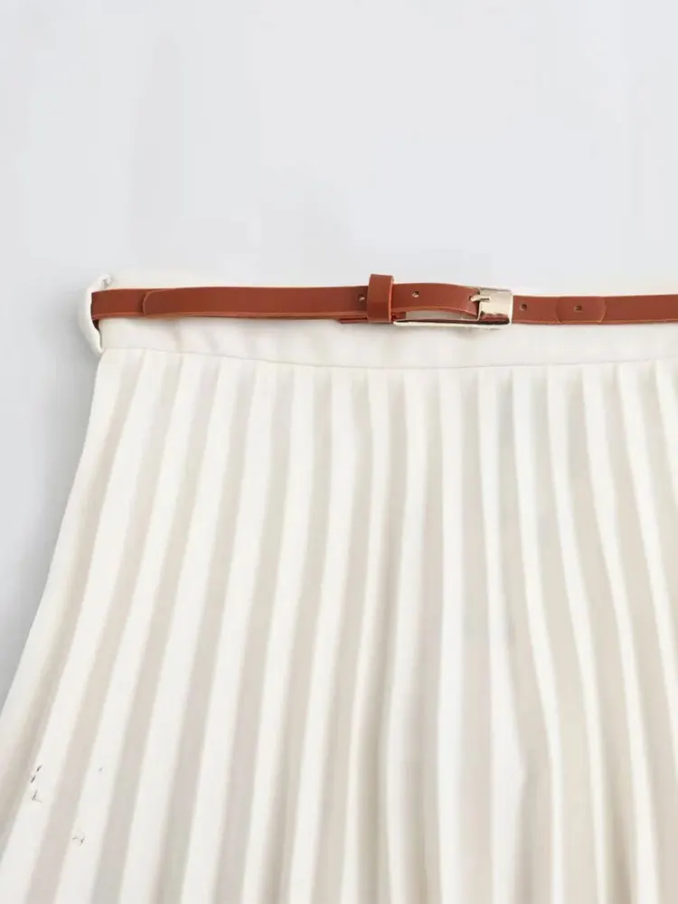 Мини-юбка трапециевидная плиссированная с поясом и высокой талией